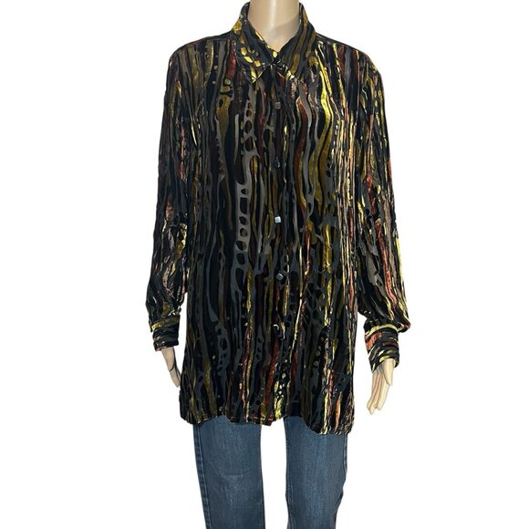 Bob Mackie Y2K Silk Blend Women’s Shirt Large Wearable Art Velvet Tiger Stripe - Picture 1 of 10